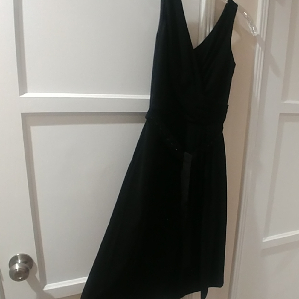 LOFT petite tie waist black dress